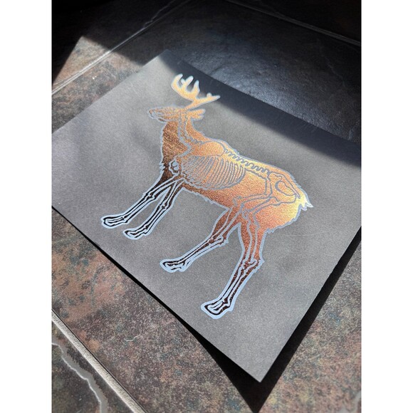 “Stag of Shadows” Foil Skeleton Deer Art Print (Gold Rust & White) - Picture 2 of 2